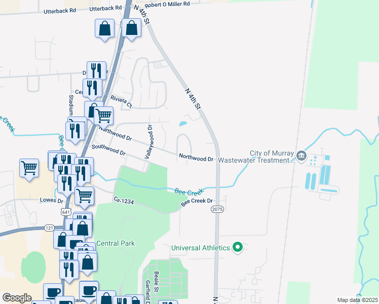 map of restaurants, bars, coffee shops, grocery stores, and more near 1399 Michelle Court in Murray