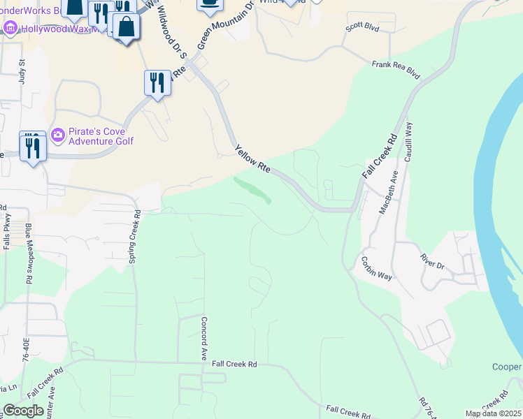 map of restaurants, bars, coffee shops, grocery stores, and more near 1 Golf View Drive in Branson