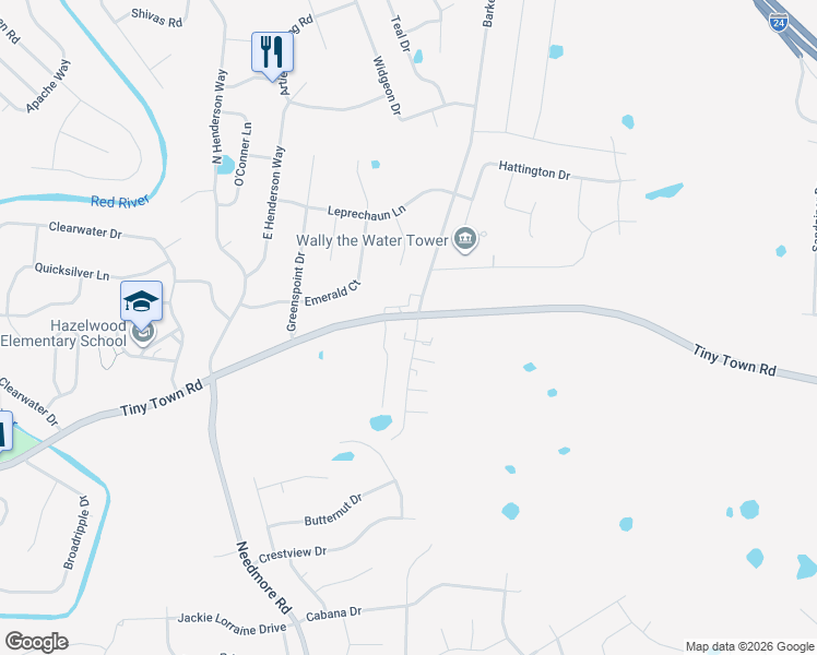 map of restaurants, bars, coffee shops, grocery stores, and more near 3280 Tower Drive in Clarksville