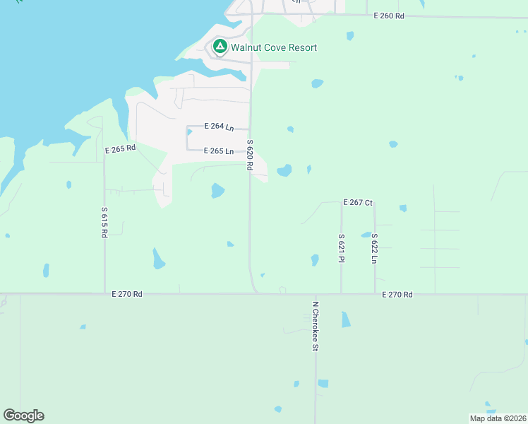 map of restaurants, bars, coffee shops, grocery stores, and more near 26700 South 620 Road in Grove