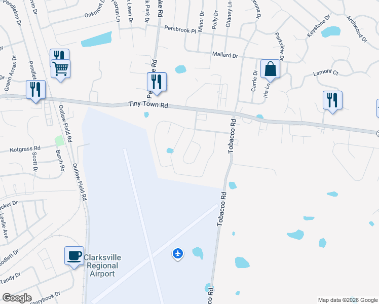 map of restaurants, bars, coffee shops, grocery stores, and more near 1878 Sunset Meadows Way in Clarksville