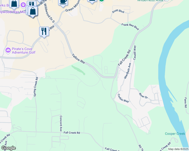 map of restaurants, bars, coffee shops, grocery stores, and more near 351 South Wildwood Drive in Branson