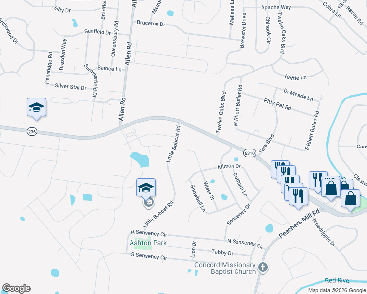 map of restaurants, bars, coffee shops, grocery stores, and more near 3285 Wiser Drive in Clarksville