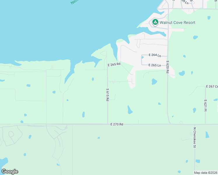 map of restaurants, bars, coffee shops, grocery stores, and more near 61521 East 266 Road in Grove