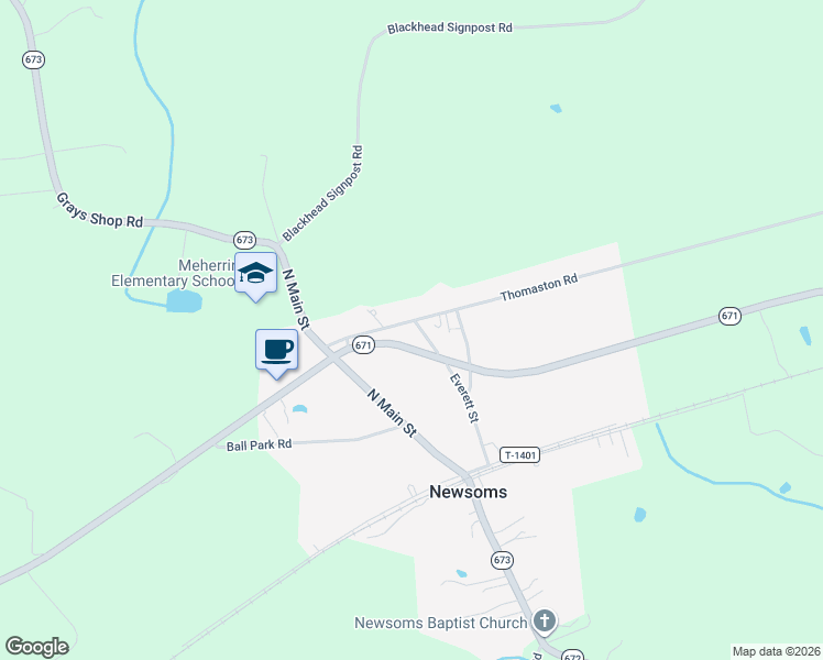 map of restaurants, bars, coffee shops, grocery stores, and more near 22283 Thomaston Road in Newsoms