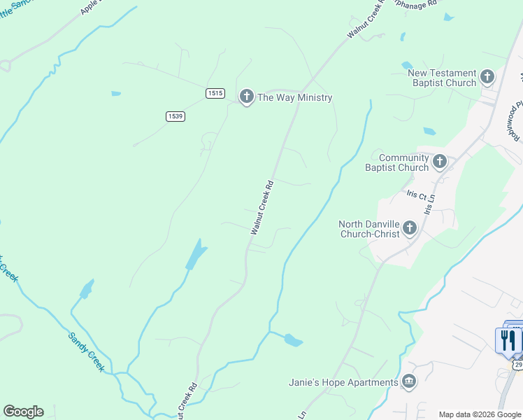 map of restaurants, bars, coffee shops, grocery stores, and more near County Road 742 in Danville