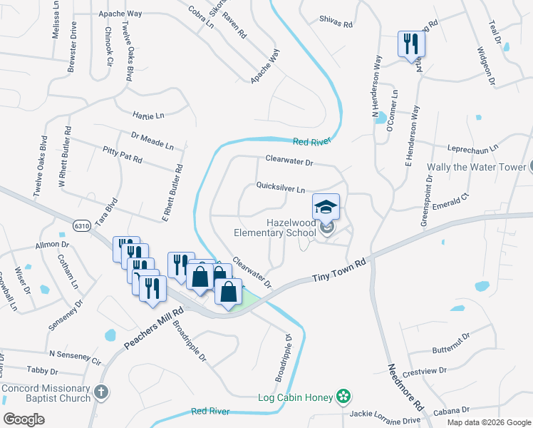 map of restaurants, bars, coffee shops, grocery stores, and more near 2781 Cascade Drive in Clarksville