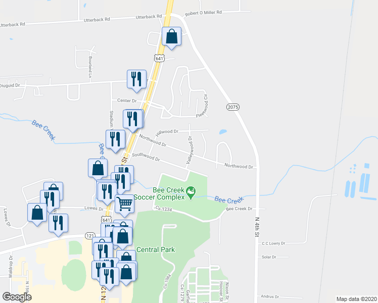 map of restaurants, bars, coffee shops, grocery stores, and more near 1008 Northwood Drive in Murray