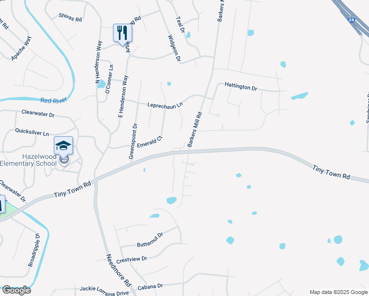 map of restaurants, bars, coffee shops, grocery stores, and more near 2475 Tennessee 236 in Clarksville
