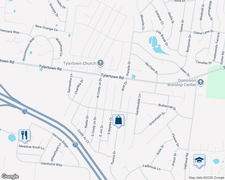 map of restaurants, bars, coffee shops, grocery stores, and more near 3772 Naples Court North in Clarksville