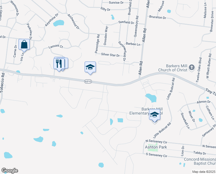 map of restaurants, bars, coffee shops, grocery stores, and more near 1066 Tiny Town Road in Clarksville