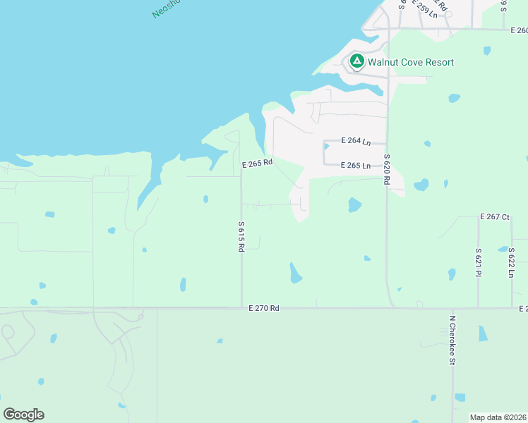 map of restaurants, bars, coffee shops, grocery stores, and more near 61521 East 266 Road in Grove
