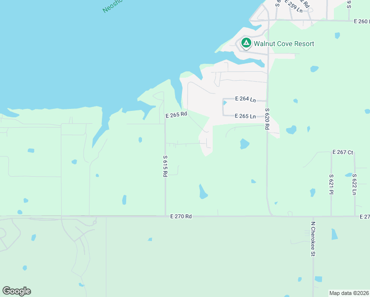 map of restaurants, bars, coffee shops, grocery stores, and more near 61531 East 266 Road in Grove