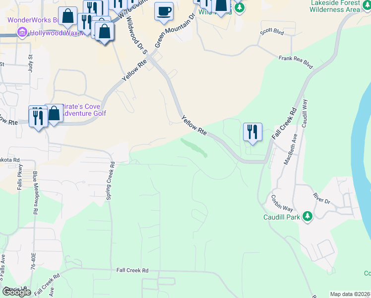map of restaurants, bars, coffee shops, grocery stores, and more near 200 Golf View Drive in Branson