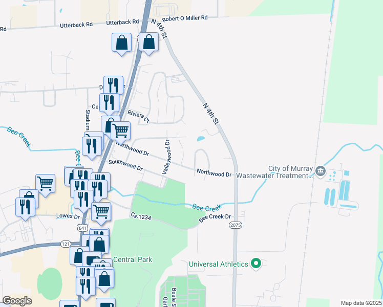 map of restaurants, bars, coffee shops, grocery stores, and more near 1401-1413 Michelle Drive in Murray
