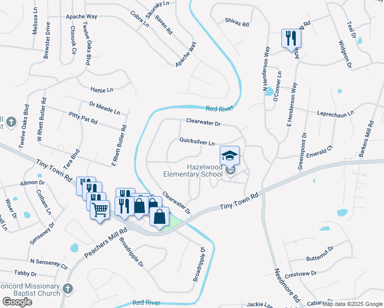 map of restaurants, bars, coffee shops, grocery stores, and more near 2773 Cascade Drive in Clarksville