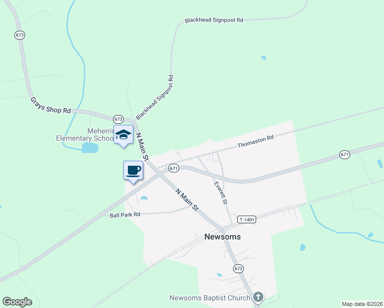 map of restaurants, bars, coffee shops, grocery stores, and more near 22283 Thomaston Road in Newsoms