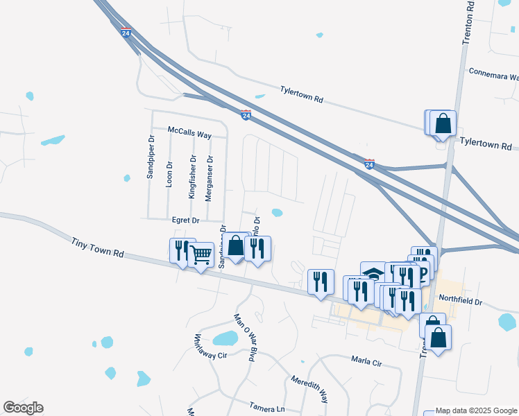 map of restaurants, bars, coffee shops, grocery stores, and more near 3455 Cainlo Dr in Clarksville
