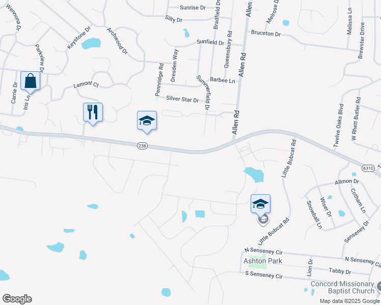 map of restaurants, bars, coffee shops, grocery stores, and more near 1028 State Highway 6310 in Clarksville