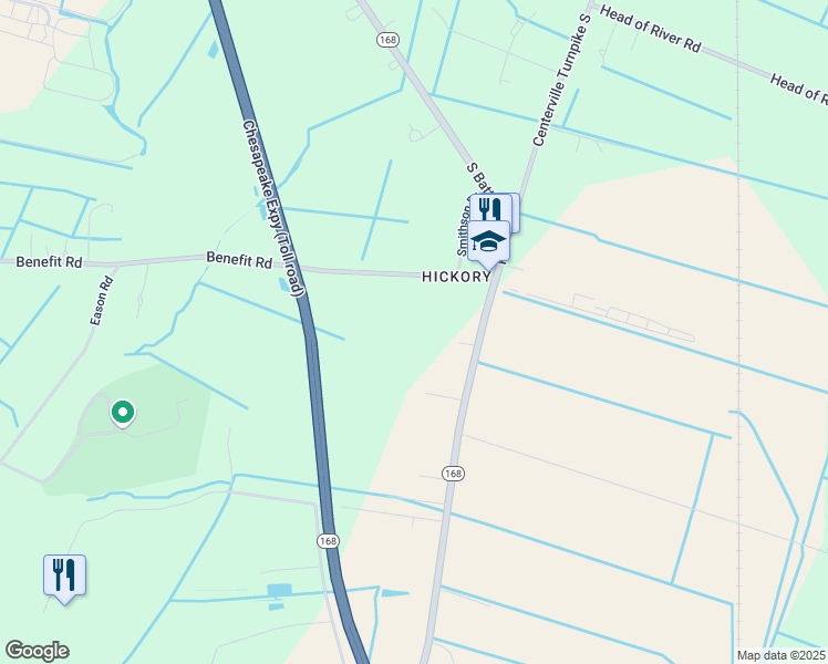 map of restaurants, bars, coffee shops, grocery stores, and more near 2728 South Battlefield Boulevard in Chesapeake