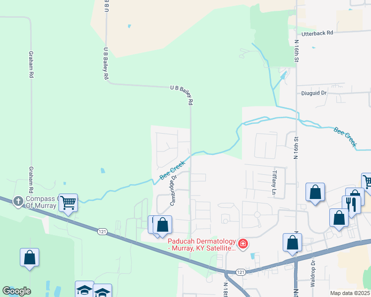 map of restaurants, bars, coffee shops, grocery stores, and more near 547 U B Bailey Road in Murray