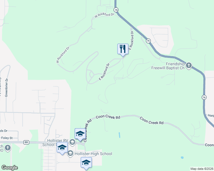 map of restaurants, bars, coffee shops, grocery stores, and more near 27 Blueridge Road in Kirbyville