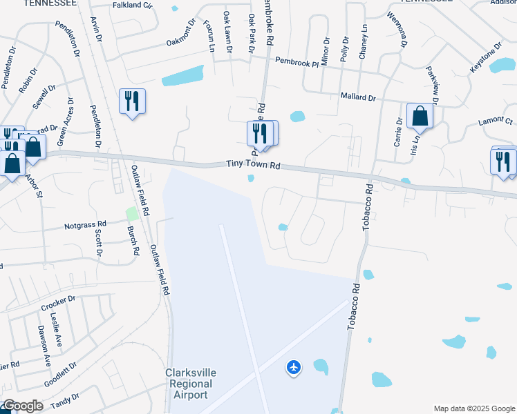 map of restaurants, bars, coffee shops, grocery stores, and more near 675 Sturdivant Drive in Clarksville