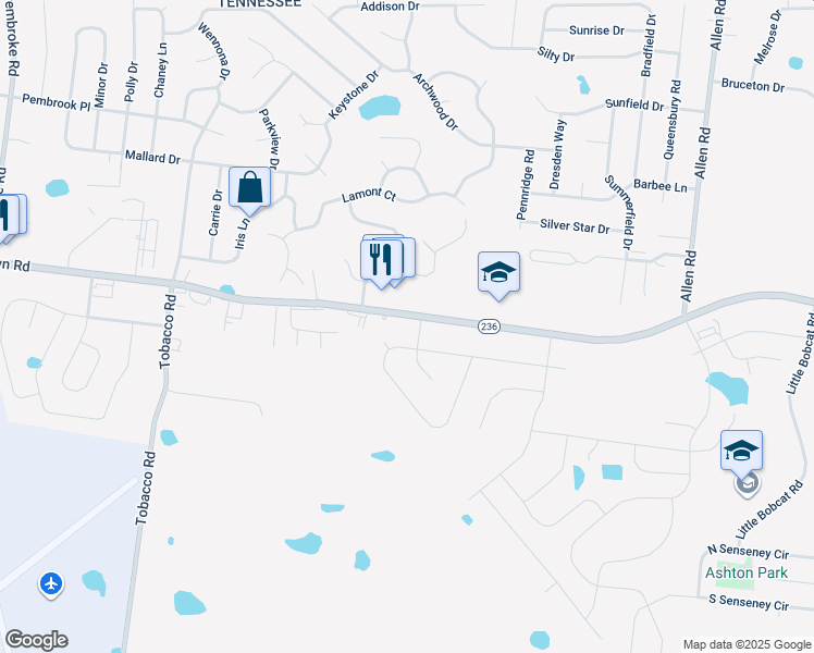 map of restaurants, bars, coffee shops, grocery stores, and more near 920 Tiny Town Road in Clarksville