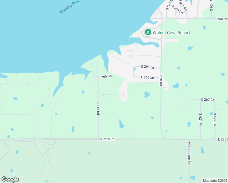 map of restaurants, bars, coffee shops, grocery stores, and more near 61531 East 266 Road in Grove