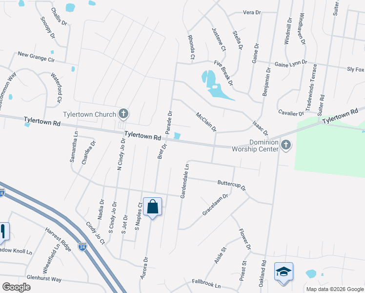 map of restaurants, bars, coffee shops, grocery stores, and more near 759 Tylertown Road in Clarksville