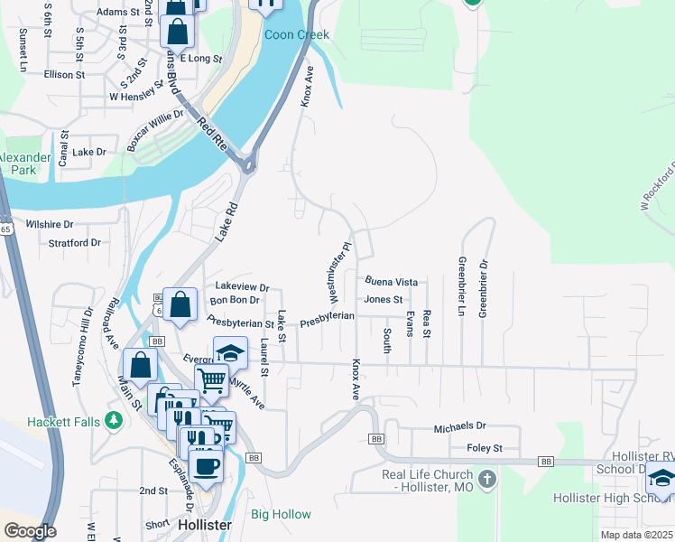 map of restaurants, bars, coffee shops, grocery stores, and more near 523 Knox Avenue in Hollister