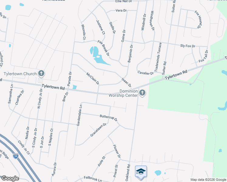 map of restaurants, bars, coffee shops, grocery stores, and more near 3828 Benjamin Drive in Clarksville