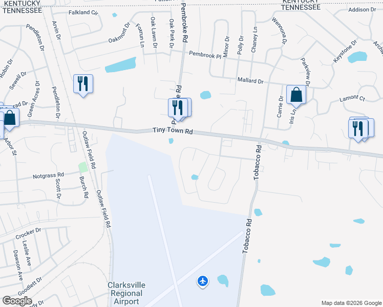 map of restaurants, bars, coffee shops, grocery stores, and more near 707 Sturdivant Drive in Clarksville