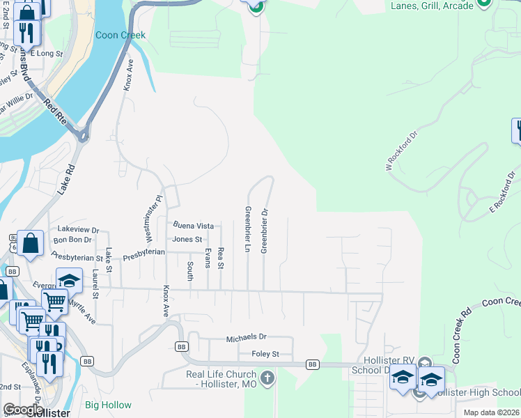 map of restaurants, bars, coffee shops, grocery stores, and more near 395 Greenbriar Drive in Hollister