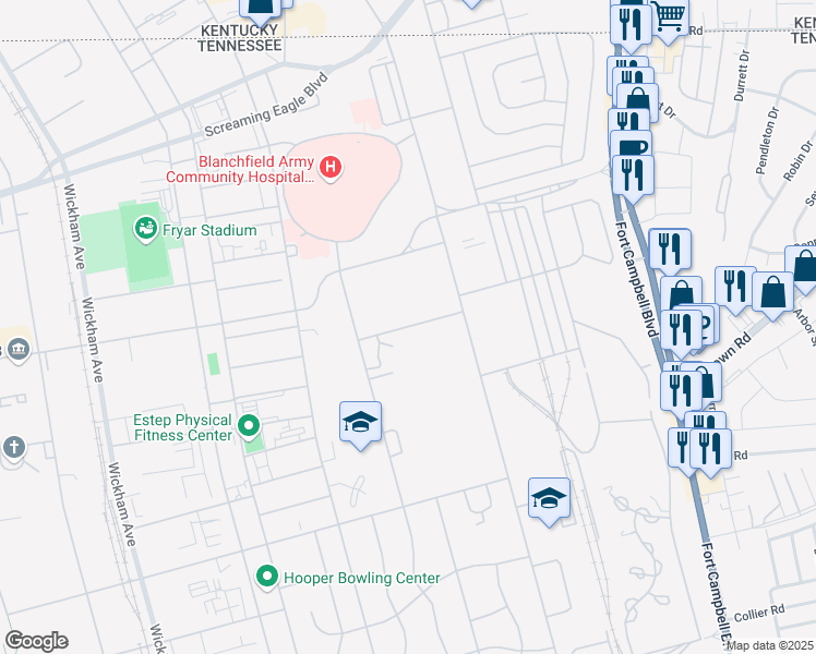map of restaurants, bars, coffee shops, grocery stores, and more near 16th Street in Clarksville