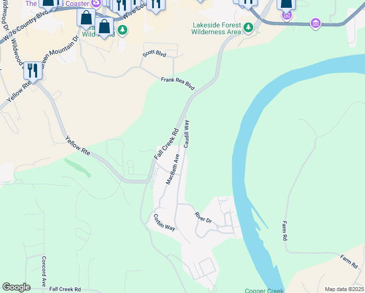 map of restaurants, bars, coffee shops, grocery stores, and more near 214 Macbeth Avenue in Branson
