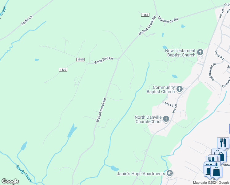 map of restaurants, bars, coffee shops, grocery stores, and more near 833 Walnut Creek Road in Danville