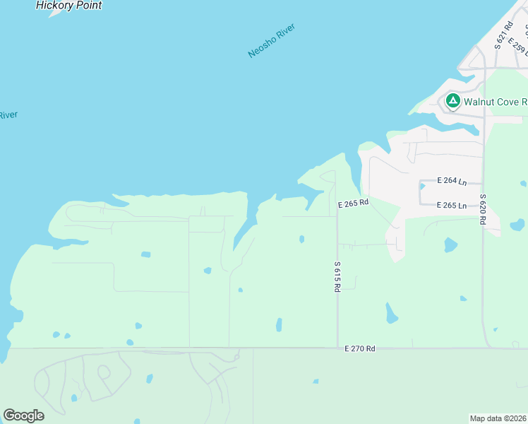 map of restaurants, bars, coffee shops, grocery stores, and more near 26581 South 613 Road in Grove