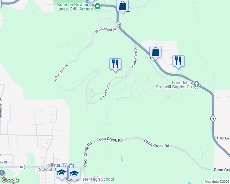 map of restaurants, bars, coffee shops, grocery stores, and more near 595 Timber Creek J 302 Creek in Kirbyville