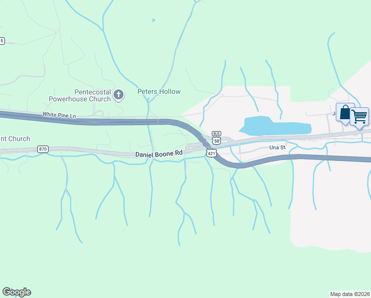 map of restaurants, bars, coffee shops, grocery stores, and more near Daniel Boone Road in Gate City