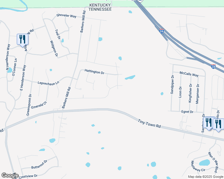 map of restaurants, bars, coffee shops, grocery stores, and more near 2400 Andersonville Drive in Clarksville