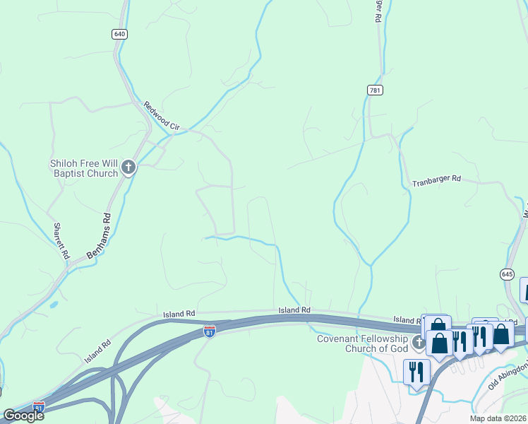 map of restaurants, bars, coffee shops, grocery stores, and more near 22332 Willow Creek Circle in Bristol