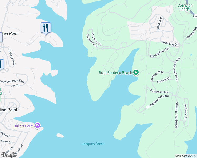 map of restaurants, bars, coffee shops, grocery stores, and more near 1499 Stormy Point Rd in Branson