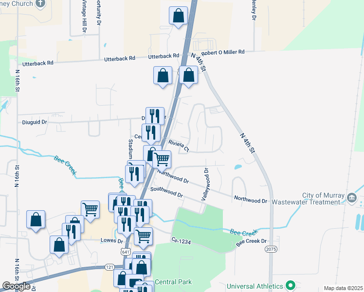map of restaurants, bars, coffee shops, grocery stores, and more near 1414 North 12th Street in Murray