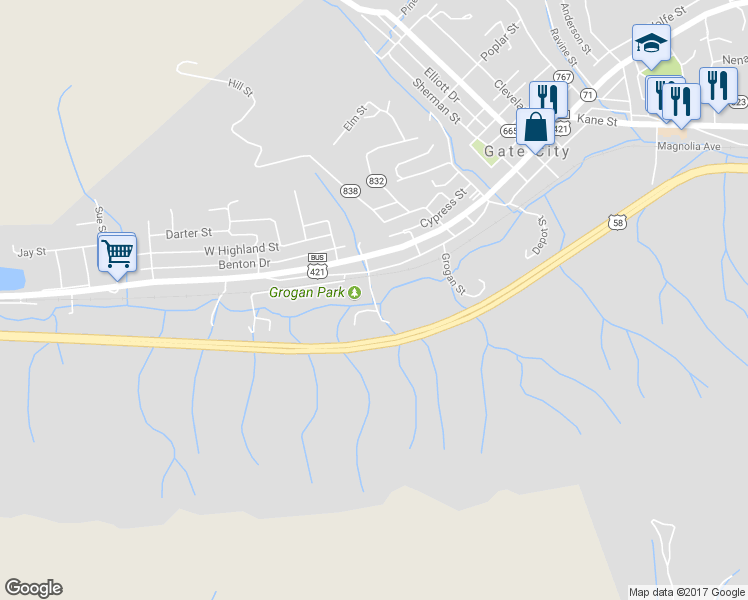 map of restaurants, bars, coffee shops, grocery stores, and more near Gazebo Avenue in Gate City