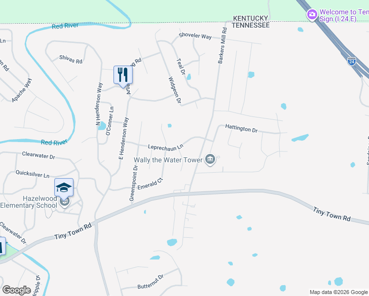 map of restaurants, bars, coffee shops, grocery stores, and more near 3324 Gableridge Ct in Clarksville