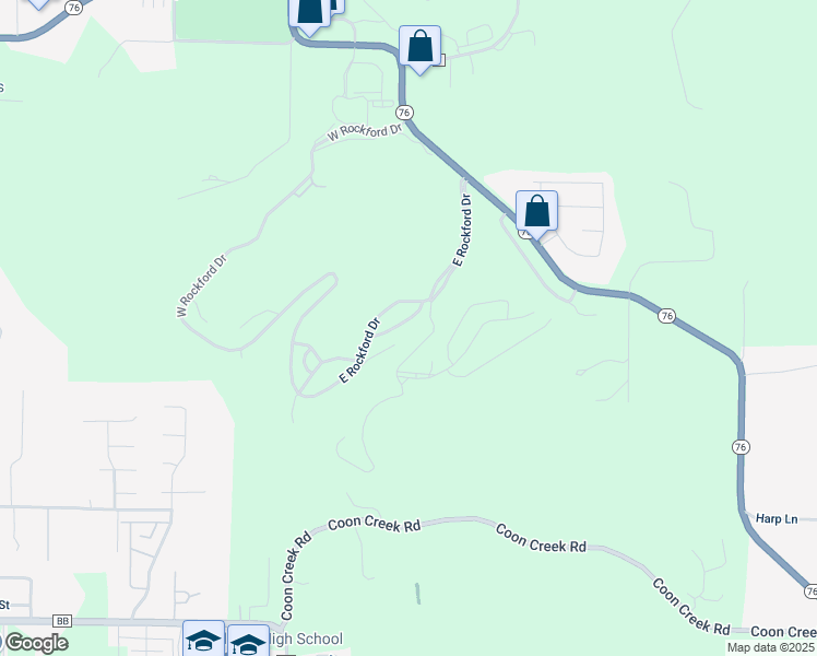 map of restaurants, bars, coffee shops, grocery stores, and more near 525 Valley View in Branson