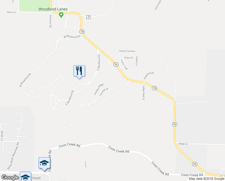 map of restaurants, bars, coffee shops, grocery stores, and more near 836 Fairview St in Branson