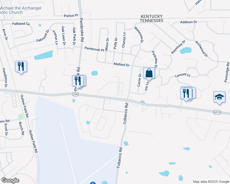 map of restaurants, bars, coffee shops, grocery stores, and more near 3312 Royster Lane in Clarksville