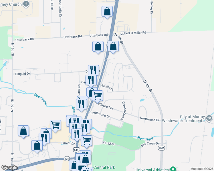 map of restaurants, bars, coffee shops, grocery stores, and more near 1414 North 12th Street in Murray